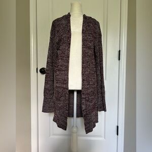Poof! New York Women’s Maroon Knit Open Front Hooded Sweater Cardigan Size Large